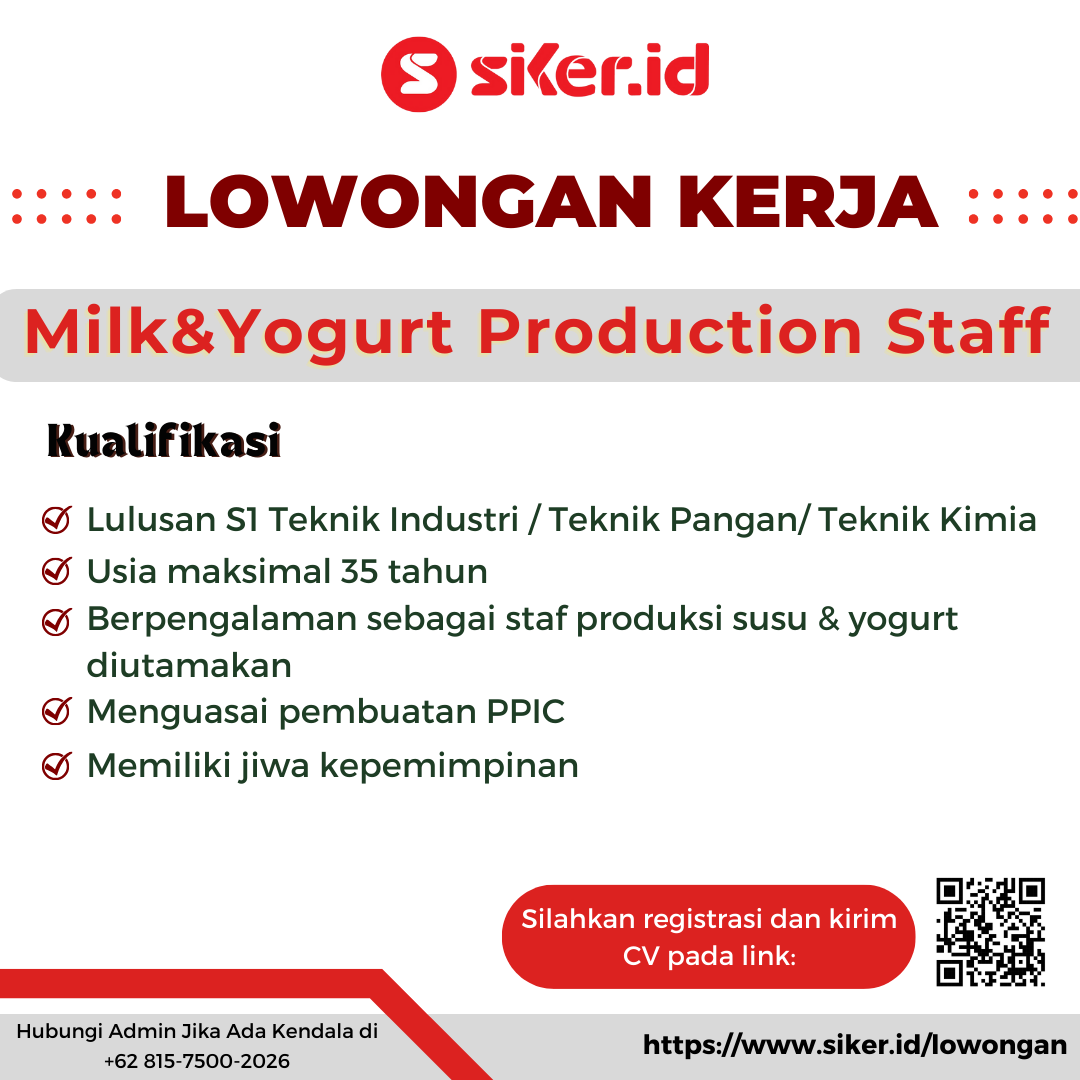 Milk and Yogurt Production Staff - PT Susu Sehat Indonesia